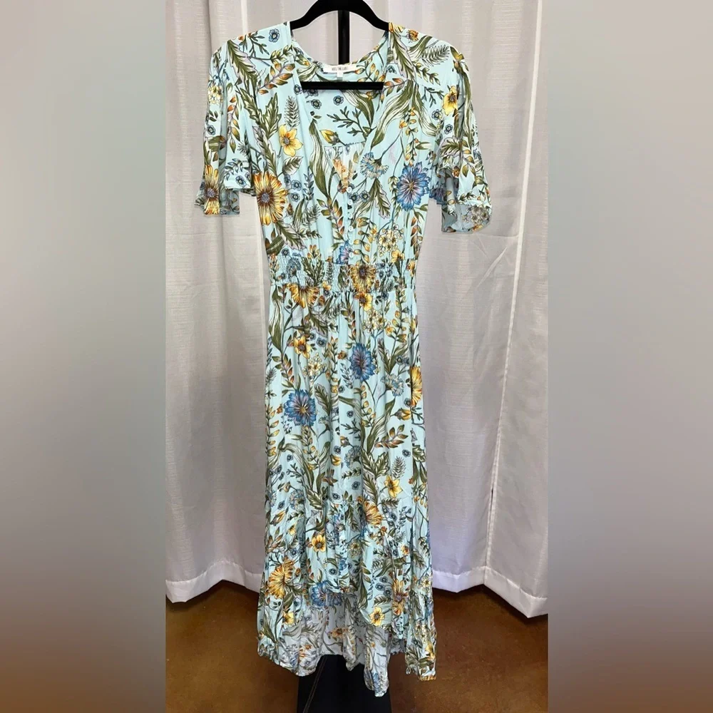 ABEL THE LABEL blue floral high low dress | size medium - Picture 1 of 8